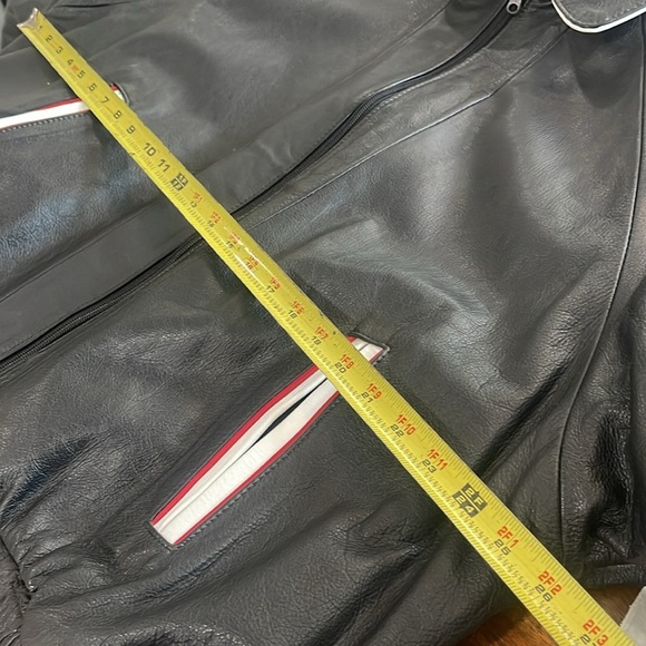 Vintage USA American Flag Black Leather Bomber Jacket Biker Motorcycle size M - Picture 15 of 17